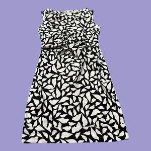 Diane Von Furstenberg Dress Womens 6 Black White Printed Belted Waist Wrap